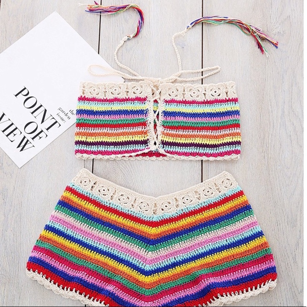 Boho Crochet Tie Up Bikini Two Piece Swim Suit - Picture 8 of 8
